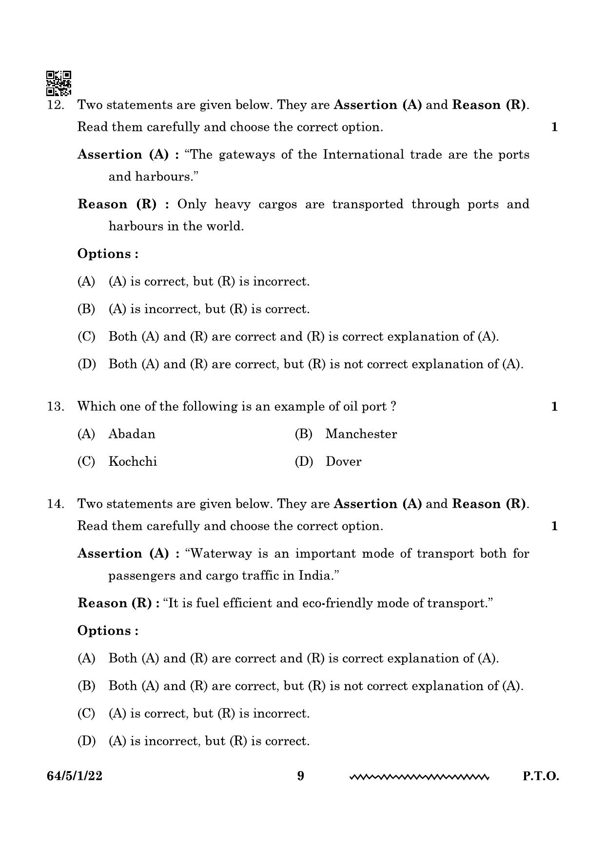 CBSE Class 12 64-5-1 Geography 2024 Question Paper - Page 9