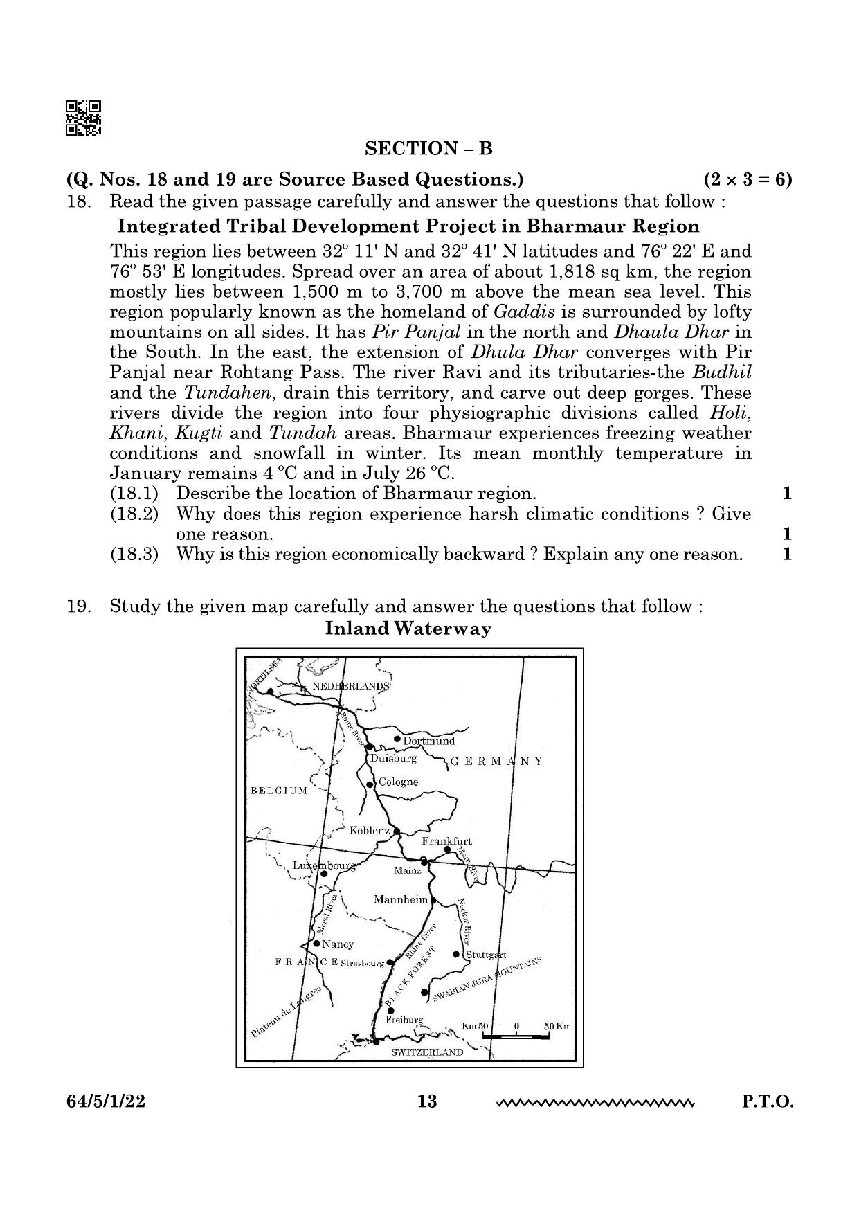 CBSE Class 12 64-5-1 Geography 2024 Question Paper - Page 13