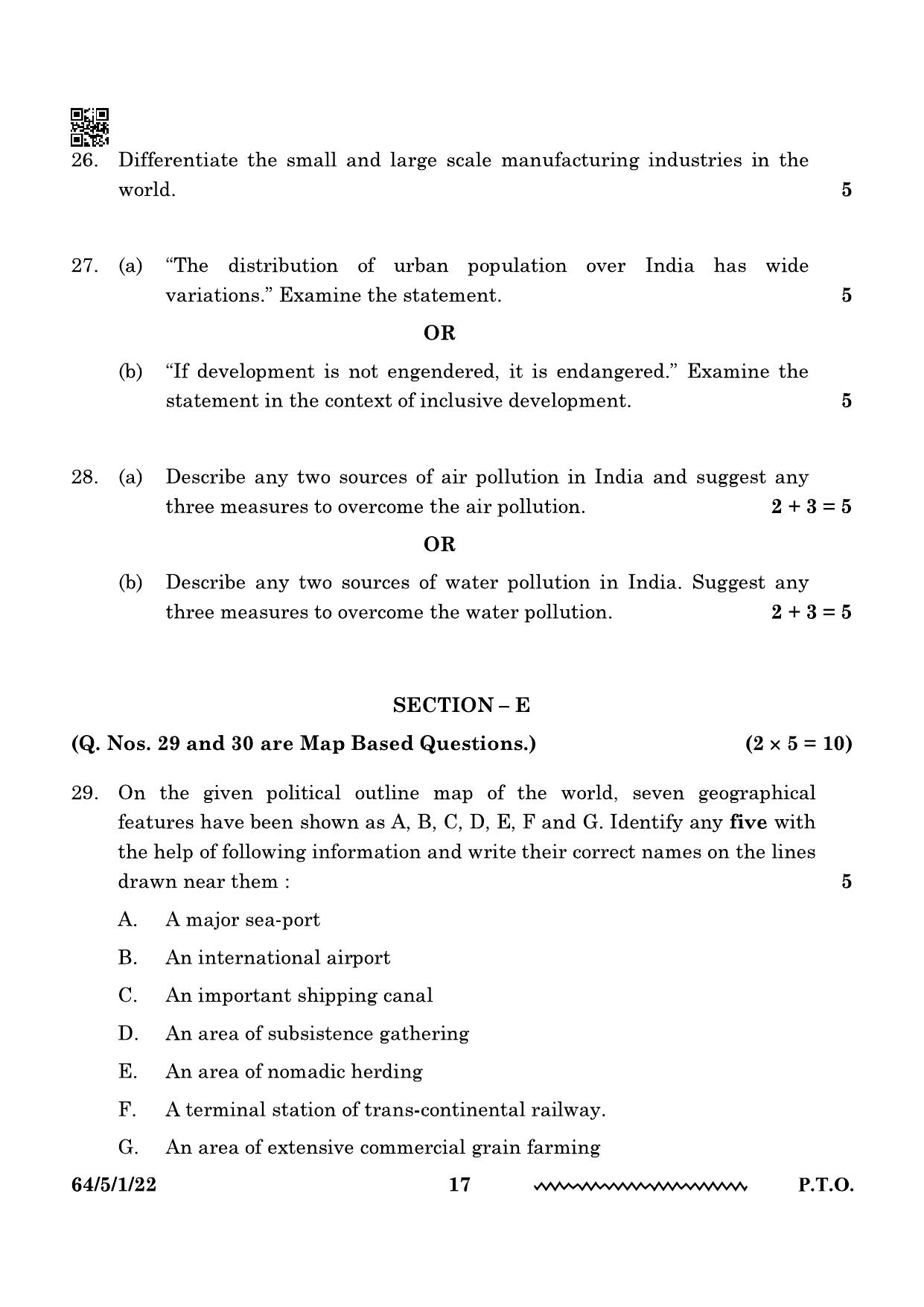 CBSE Class 12 64-5-1 Geography 2024 Question Paper - Page 17