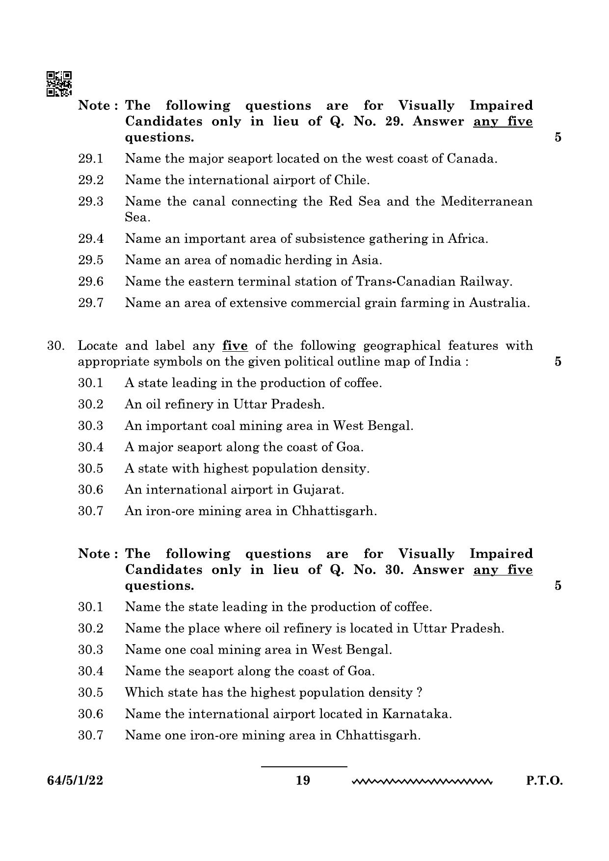 CBSE Class 12 64-5-1 Geography 2024 Question Paper - Page 19
