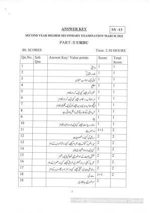 Kerala Plus Two (Class 12th) Answer Key 2022 - Urdu