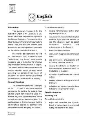 Maharashtra SSC English (3rd Language) Syllabus