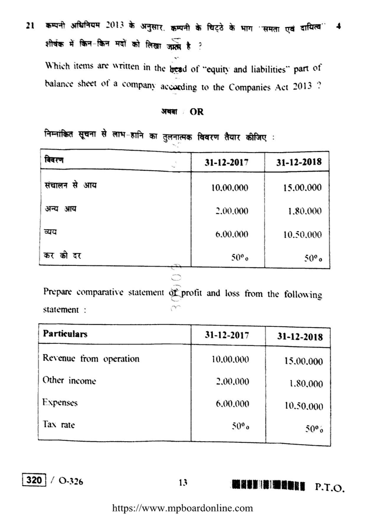 MP Board Class 12 Accountancy 2021 Question Paper - Page 13