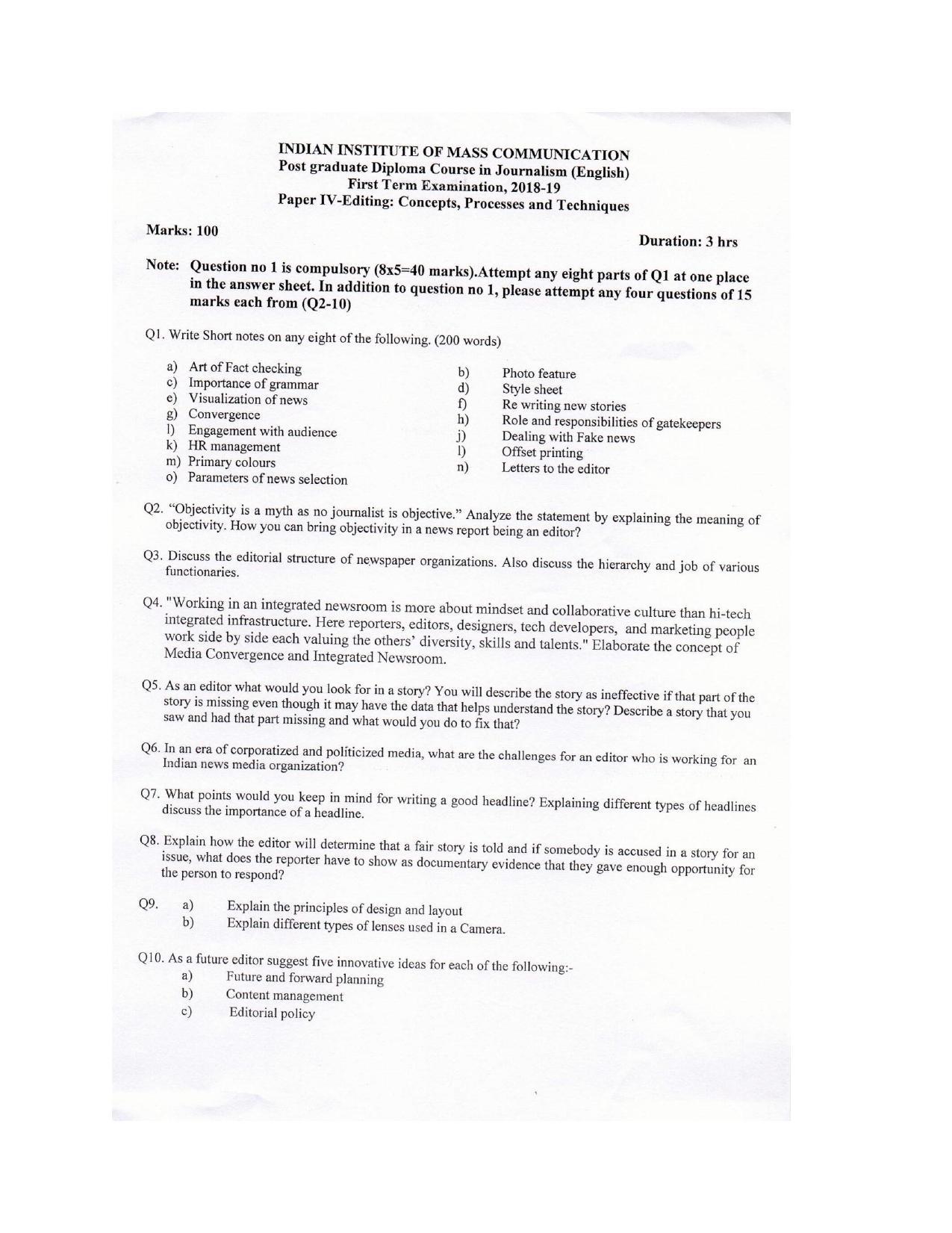IIMC Journalism (PG Diploma) 2019 English Question Paper - Page 4