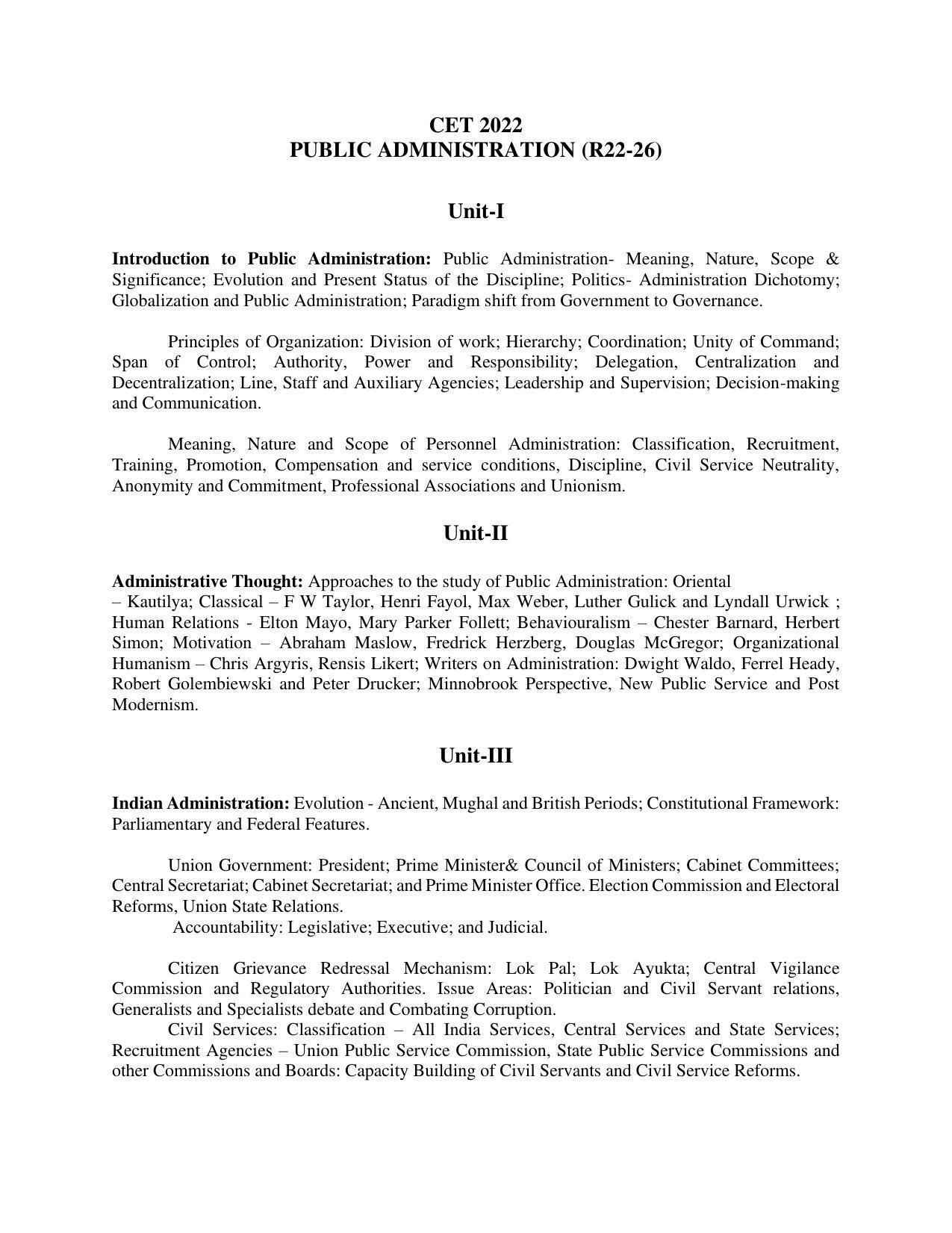 AP RCET Public Administration Syllabus - Page 1