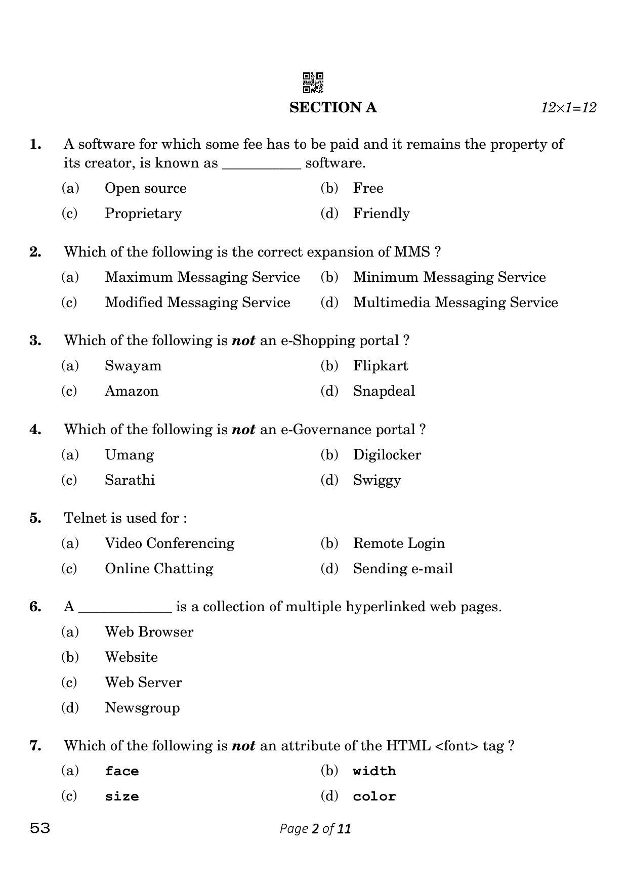 CBSE Class 10 Computer Applications (Compartment) 2023 Question Paper - Page 2