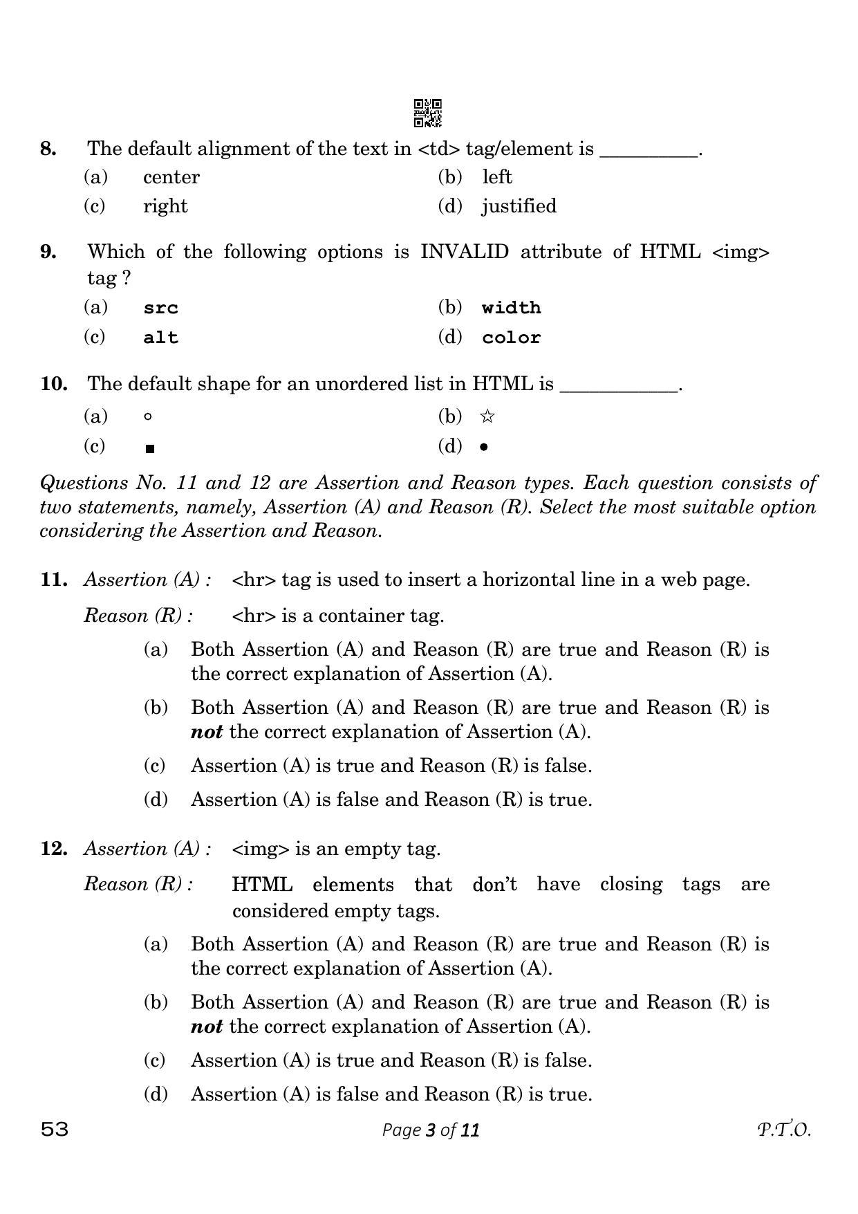 CBSE Class 10 Computer Applications (Compartment) 2023 Question Paper - Page 3