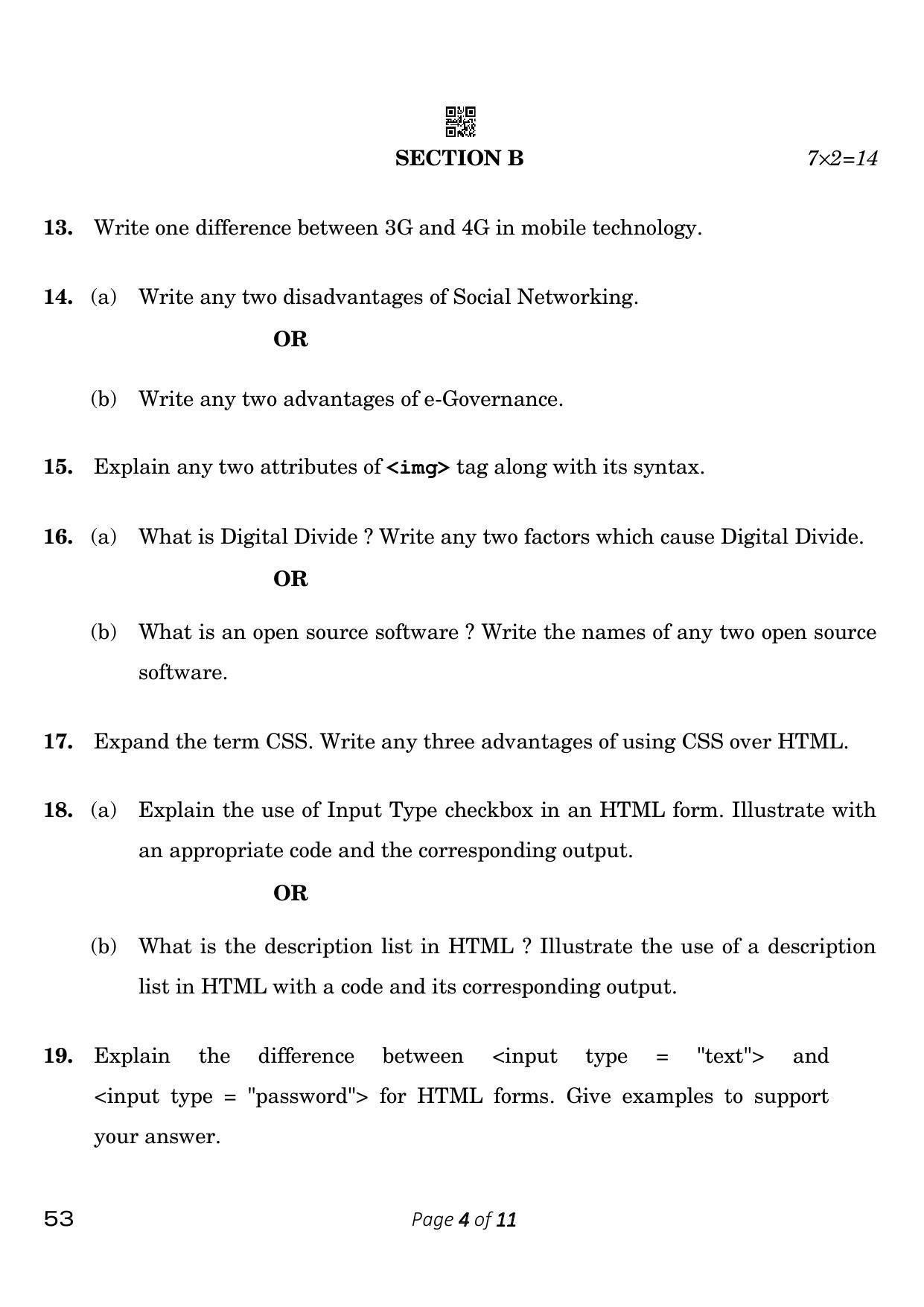 CBSE Class 10 Computer Applications (Compartment) 2023 Question Paper - Page 4