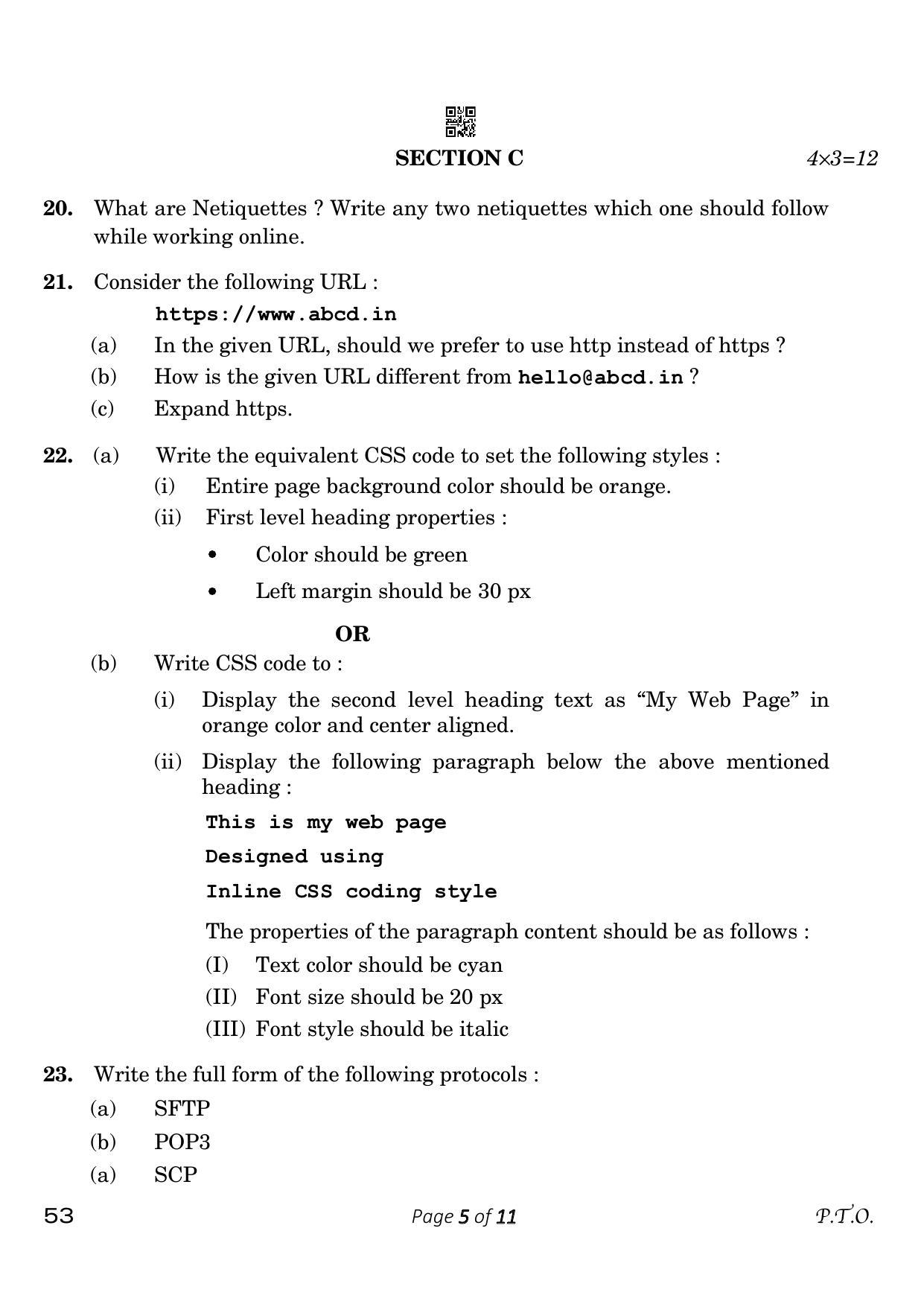 CBSE Class 10 Computer Applications (Compartment) 2023 Question Paper - Page 5