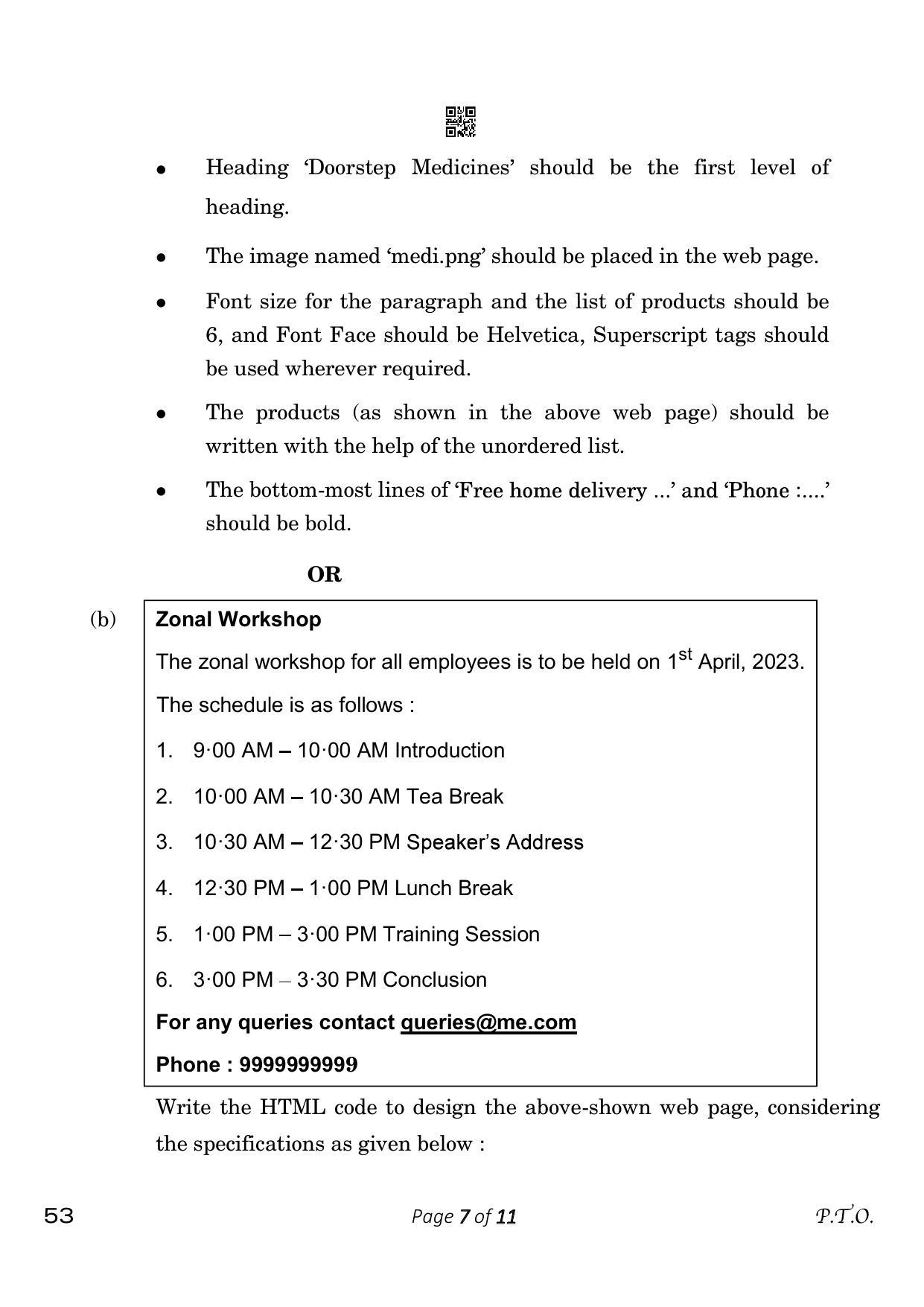 CBSE Class 10 Computer Applications (Compartment) 2023 Question Paper - Page 7