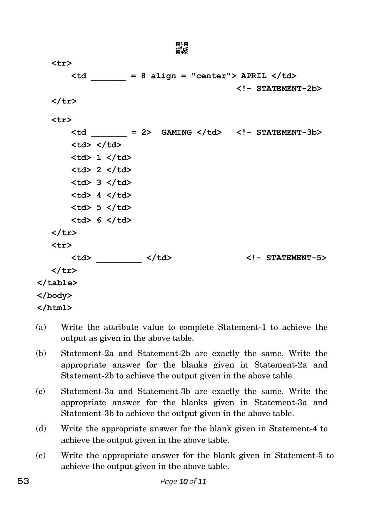 CBSE Class 10 Computer Applications (Compartment) 2023 Question Paper - Page 10