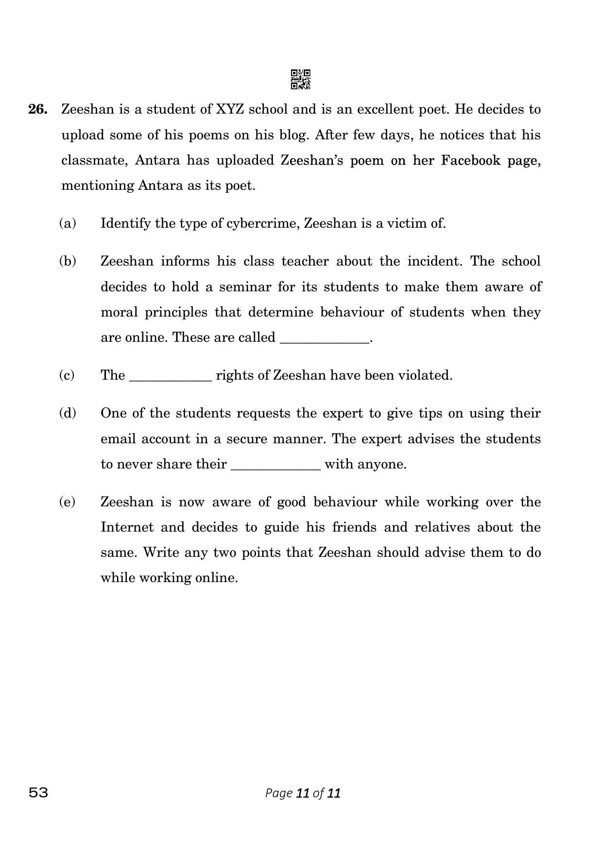 CBSE Class 10 Computer Applications (Compartment) 2023 Question Paper - Page 11