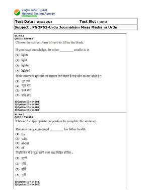 CUET (PG) 2022: PGQP-62 Urdu Journalism Mass Media in Urdu (05-09-2022) Question Paper
