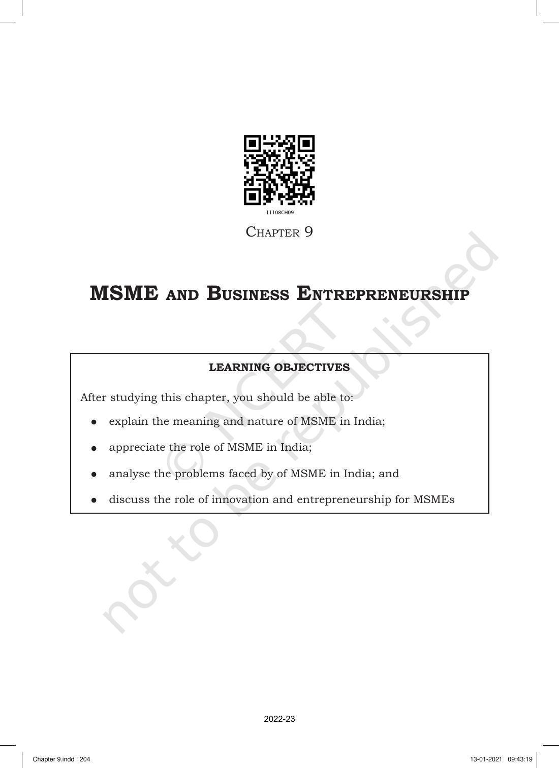 NCERT Book for Class 11 Business Studies Chapter 9 Small Business - Page 1