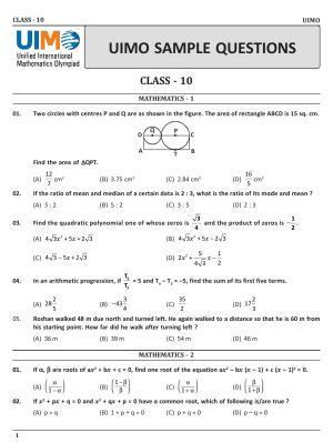 UIMO Class 10 2023 Sample Paper