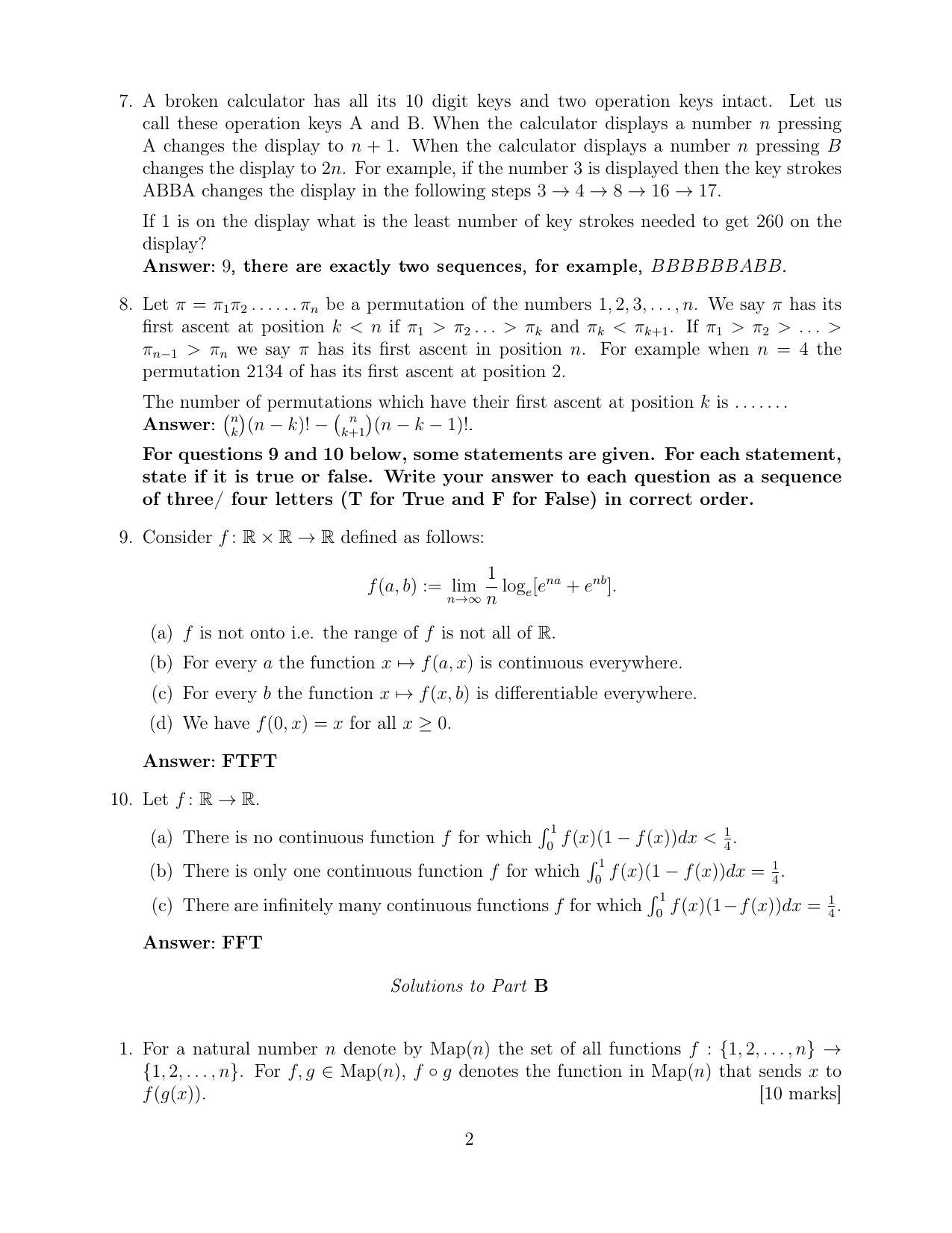 CMI Entrance Exam 2019 Solutions B.Sc (Hons.) Mathematics and Computer Science - Page 2
