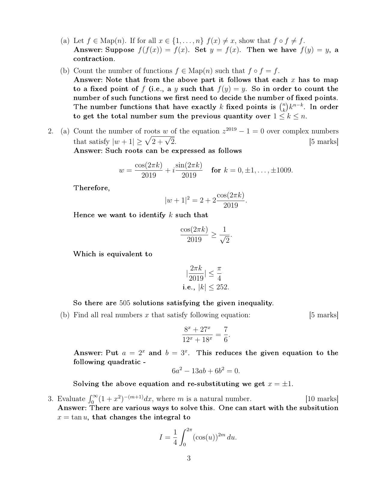 CMI Entrance Exam 2019 Solutions B.Sc (Hons.) Mathematics and Computer Science - Page 3