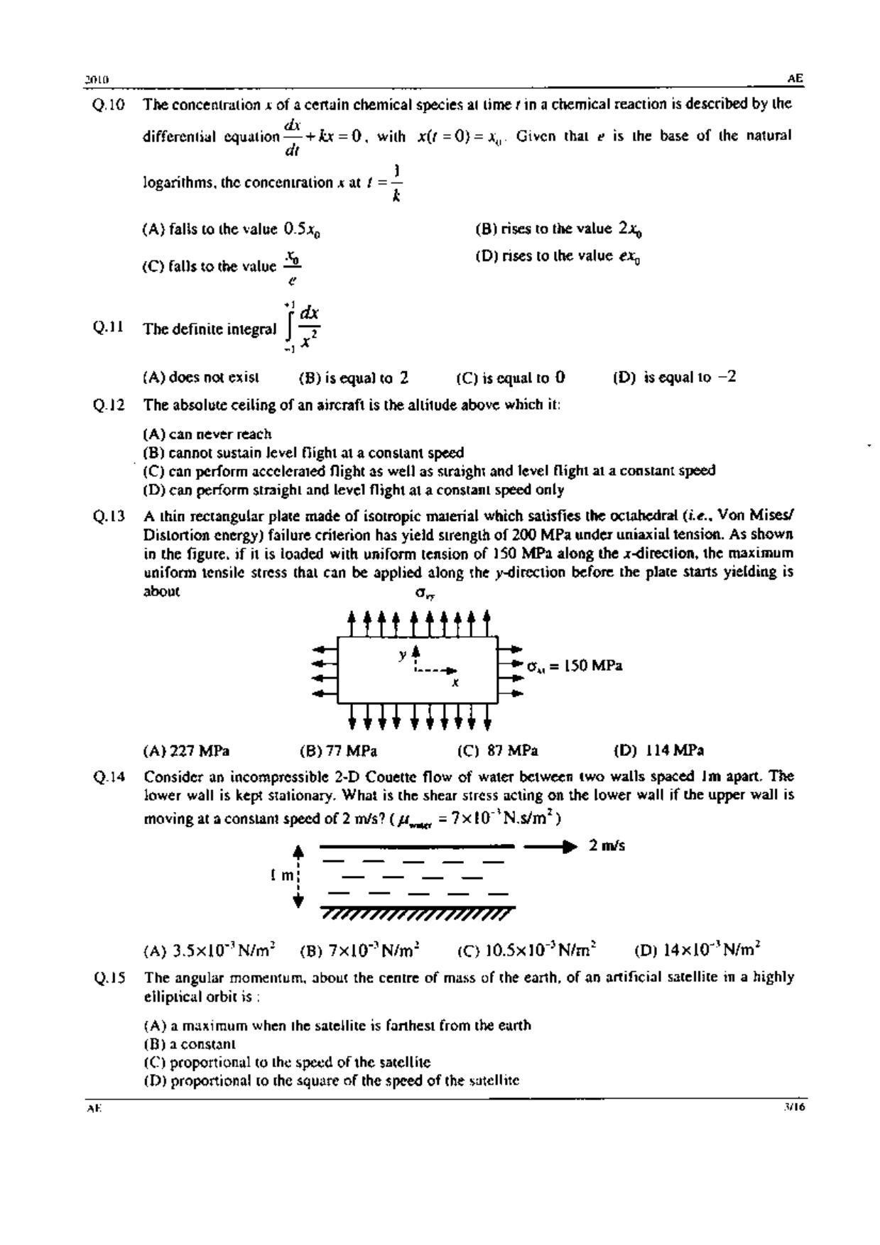 GATE 2010 Aerospace Engineering (AE) Question Paper with Answer Key - Page 3
