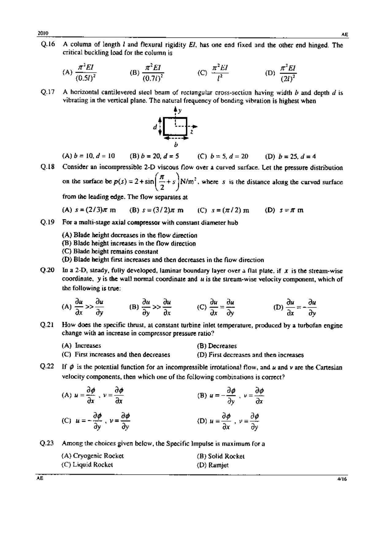 GATE 2010 Aerospace Engineering (AE) Question Paper with Answer Key - Page 4