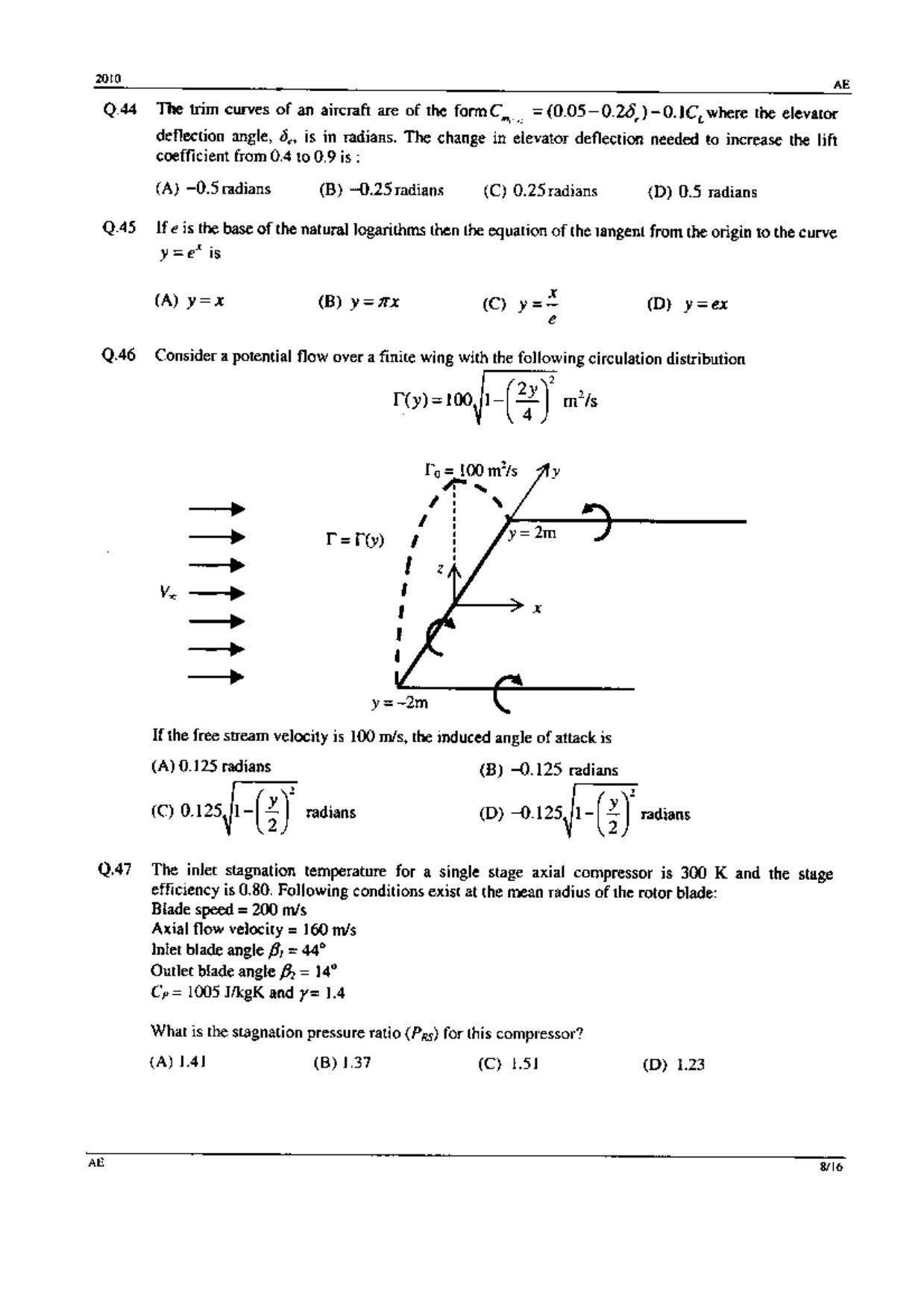 GATE 2010 Aerospace Engineering (AE) Question Paper with Answer Key - Page 8