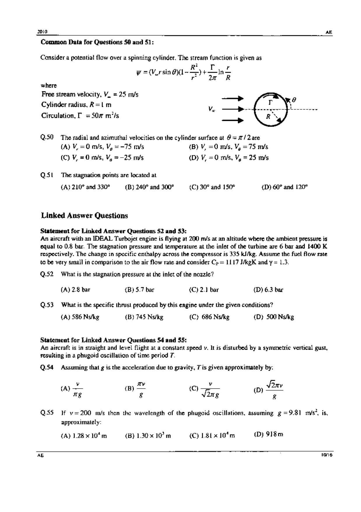 GATE 2010 Aerospace Engineering (AE) Question Paper with Answer Key - Page 10