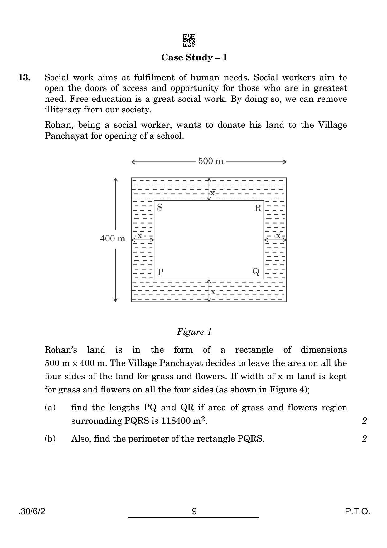 CBSE Class 10 30-6-2 Maths Std. 2022 Compartment Question Paper - Page 9
