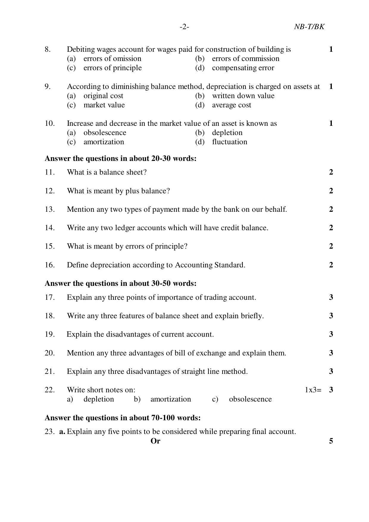 Nagaland Board Class 10 BOOK-KEEPING & ACCOUNTANCY 2019 Question Paper - Page 2