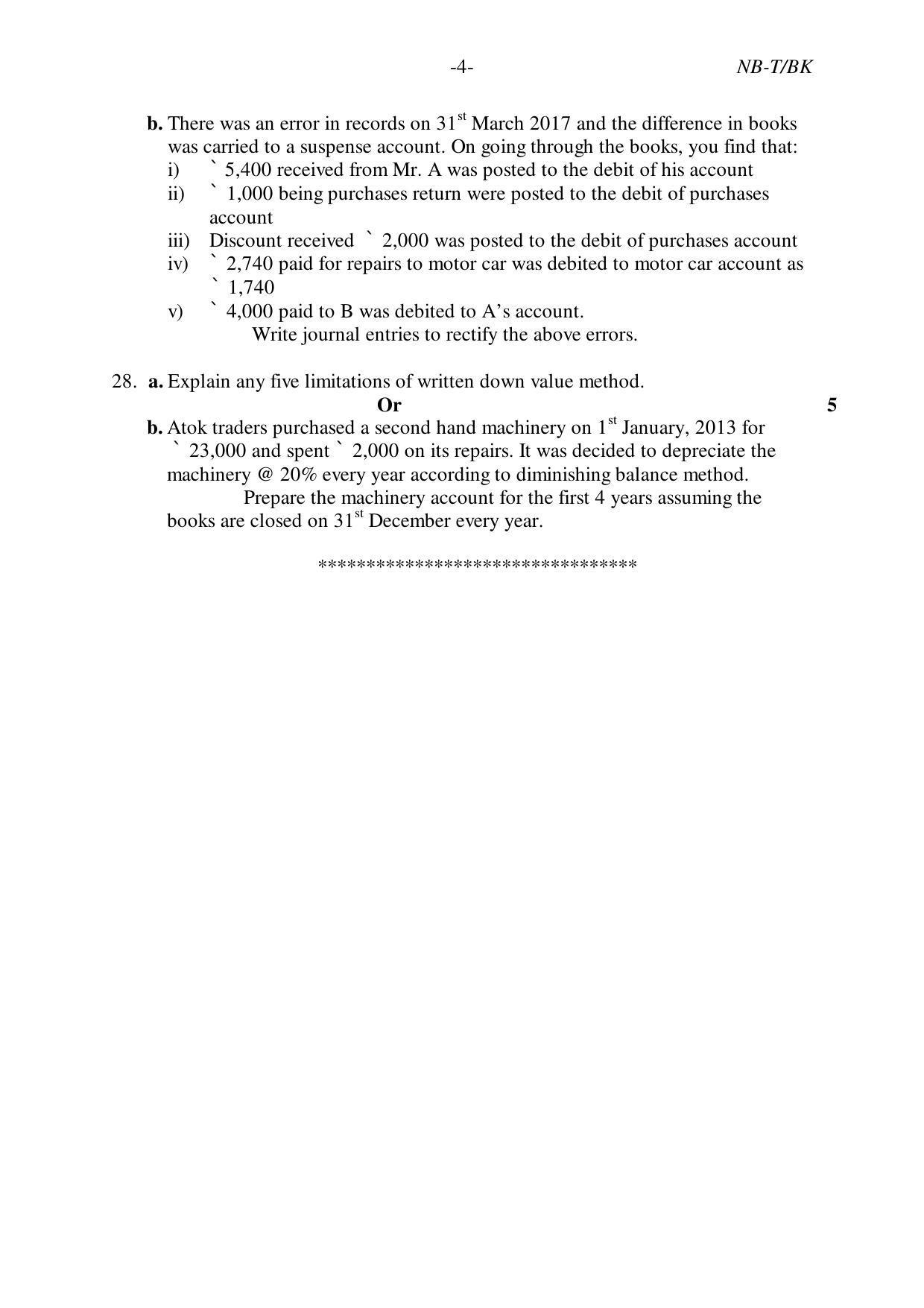 Nagaland Board Class 10 BOOK-KEEPING & ACCOUNTANCY 2019 Question Paper - Page 4