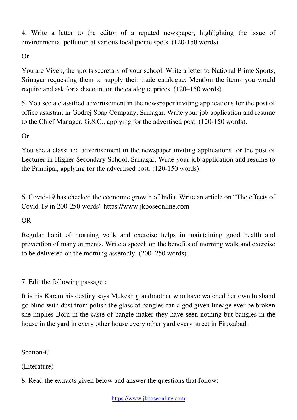 JKBOSE Class 12 English 5000-C Question Papers 2021 - Page 3