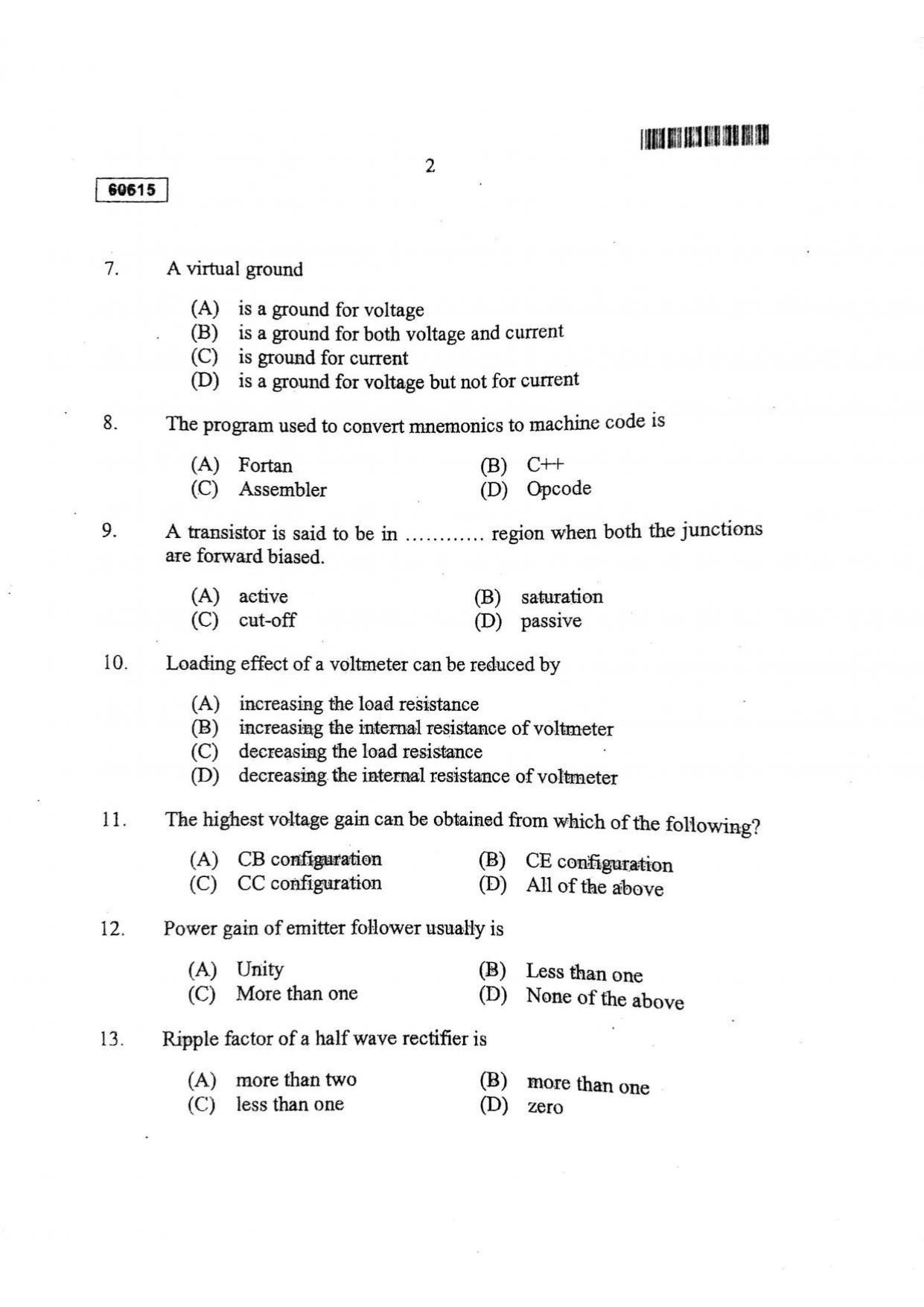 CUSAT CAT 2015 Electronic Science Question Paper - Page 3