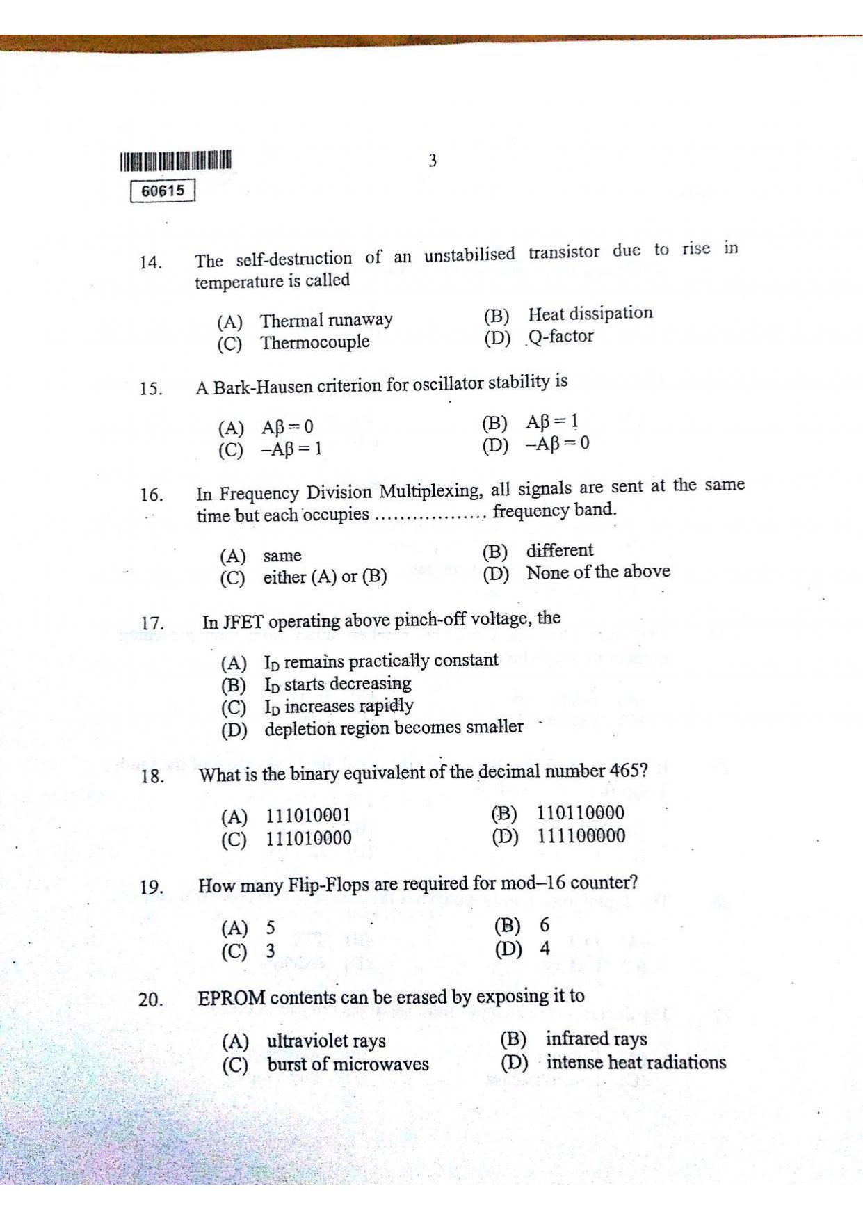 CUSAT CAT 2015 Electronic Science Question Paper - Page 4