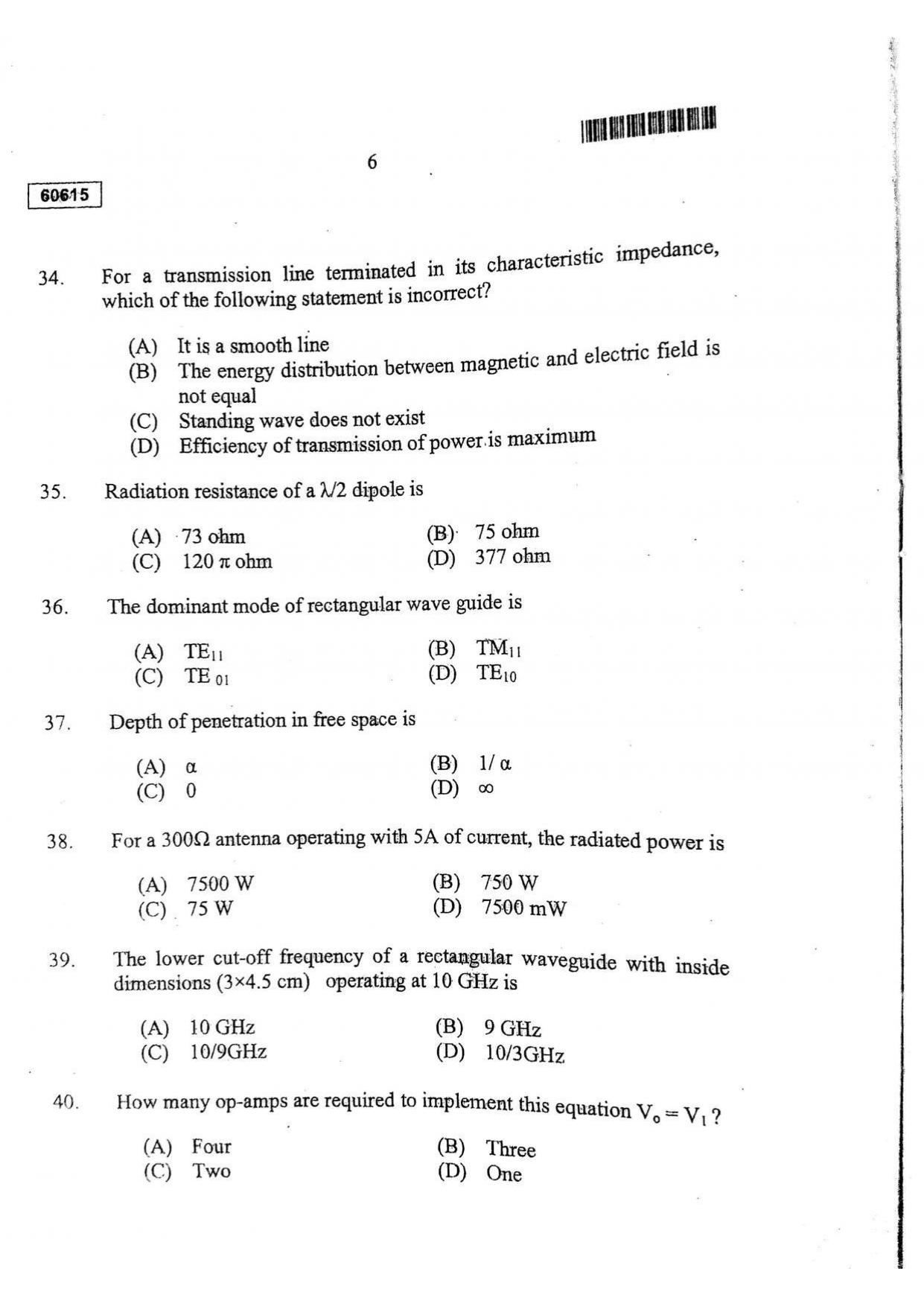 CUSAT CAT 2015 Electronic Science Question Paper - Page 7
