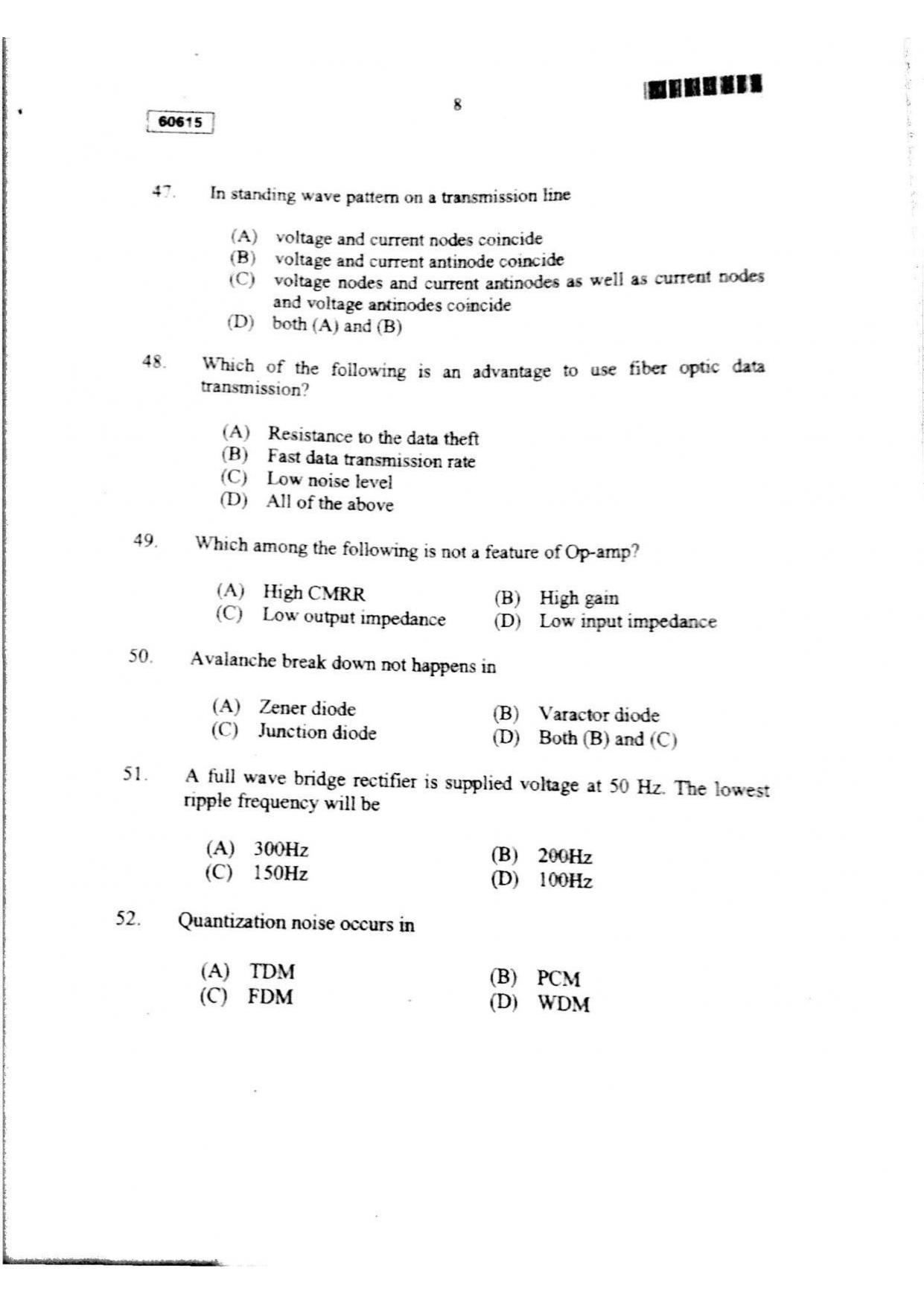 CUSAT CAT 2015 Electronic Science Question Paper - Page 9