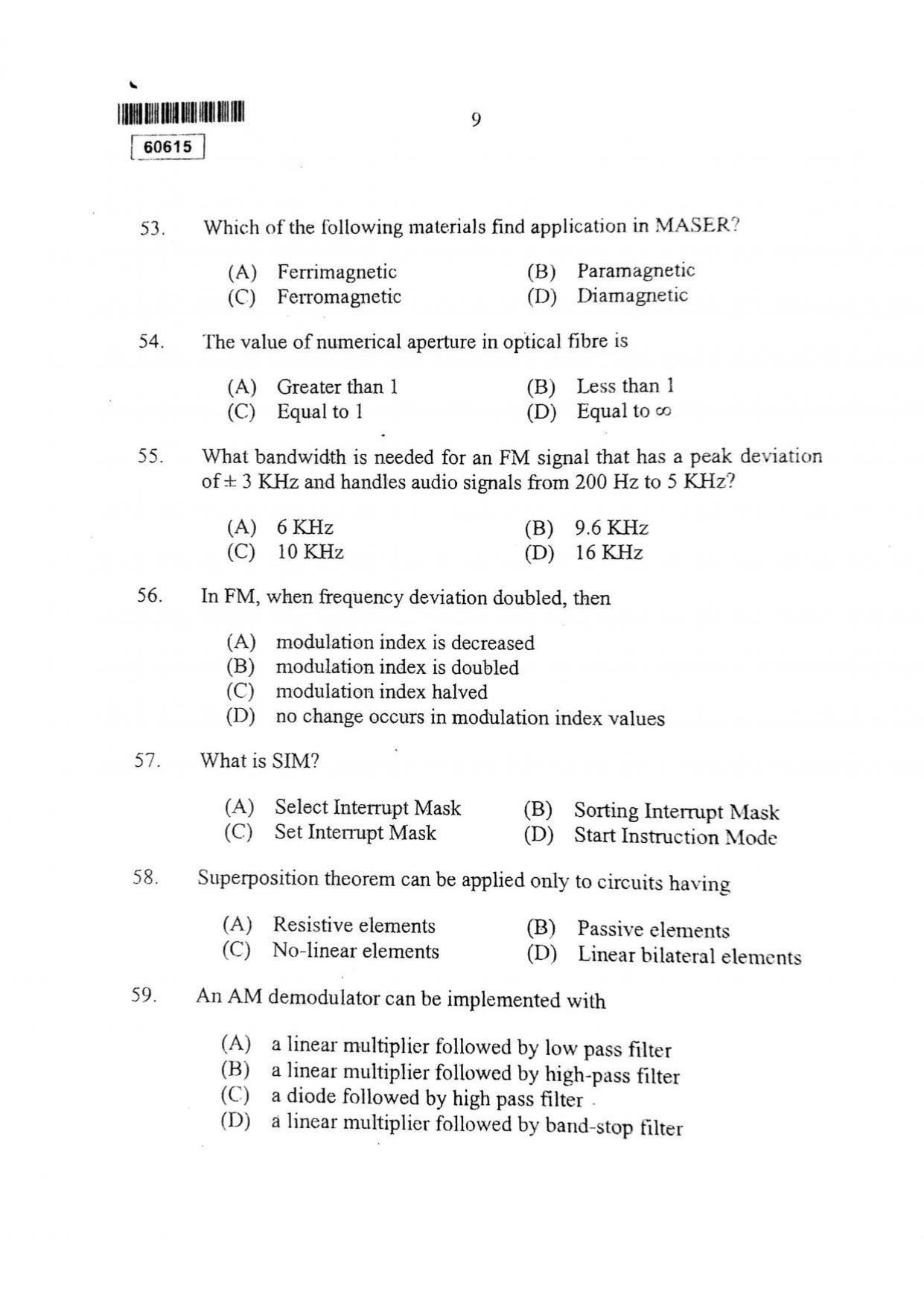 CUSAT CAT 2015 Electronic Science Question Paper - Page 10
