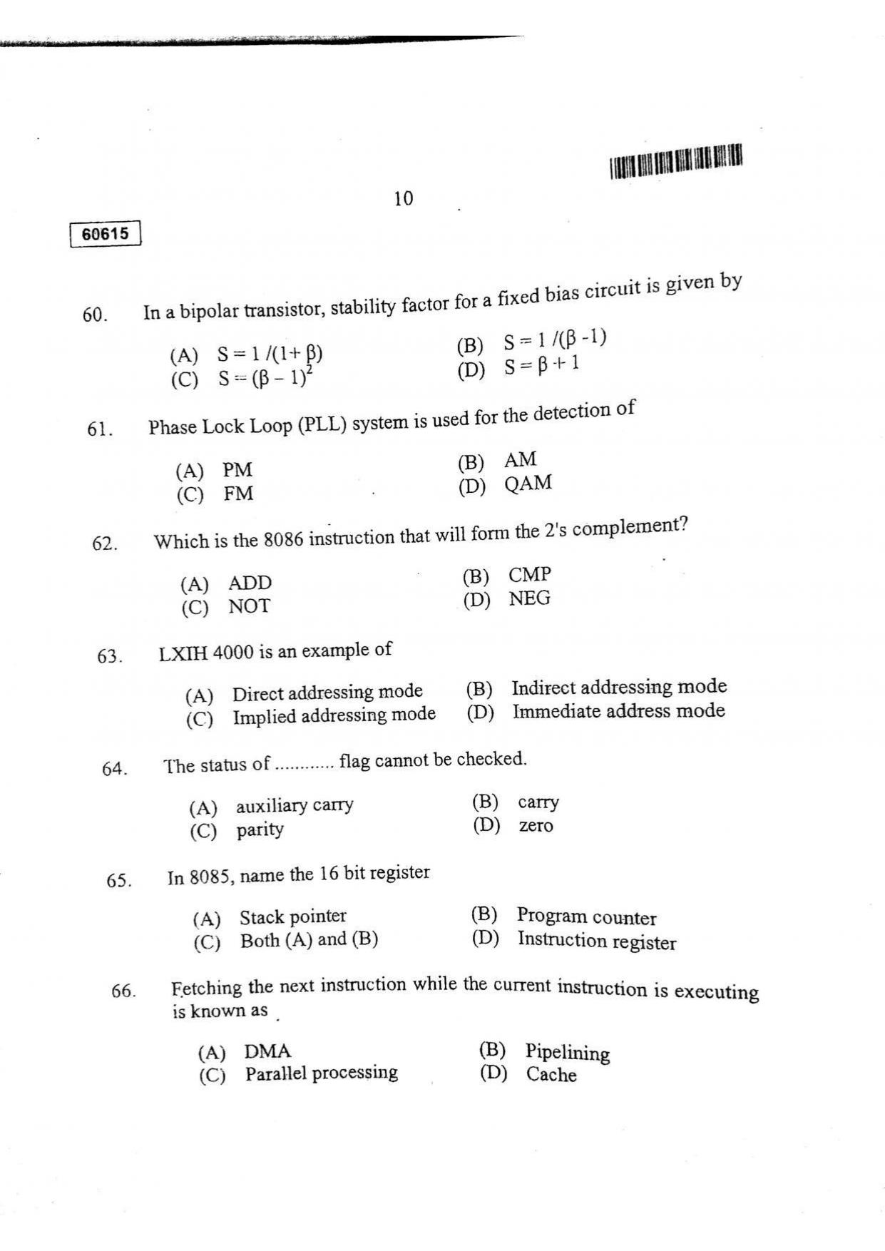 CUSAT CAT 2015 Electronic Science Question Paper - Page 11