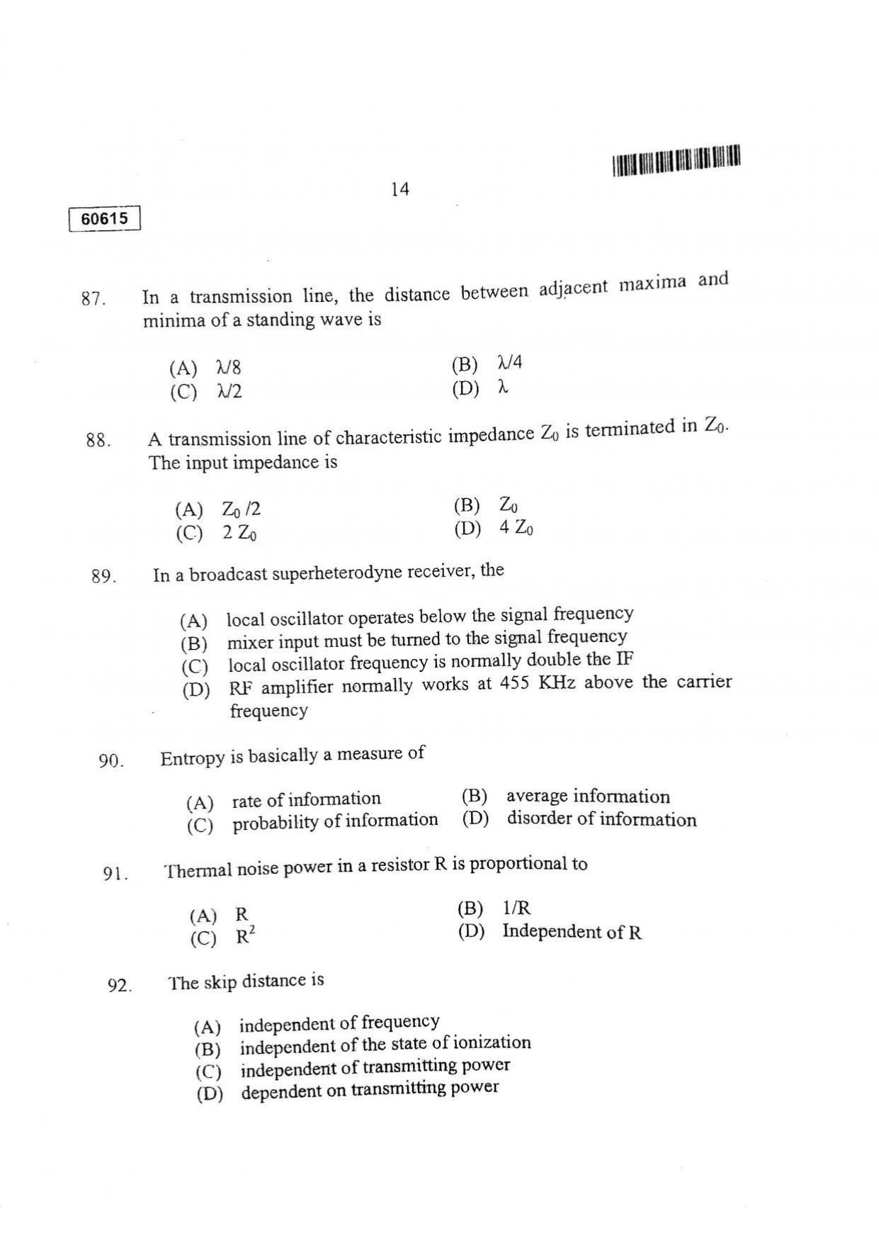 CUSAT CAT 2015 Electronic Science Question Paper - Page 15