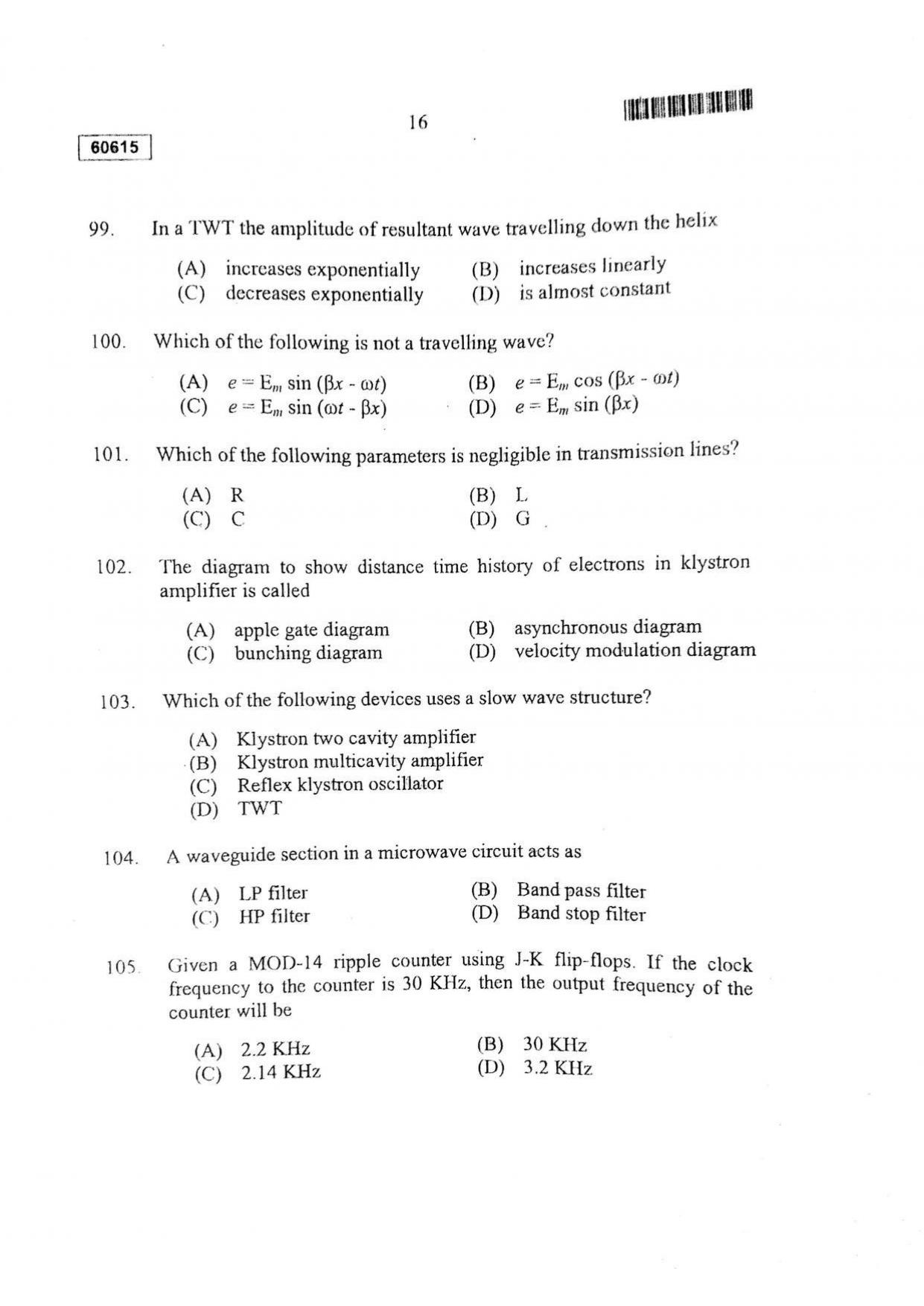 CUSAT CAT 2015 Electronic Science Question Paper - Page 17