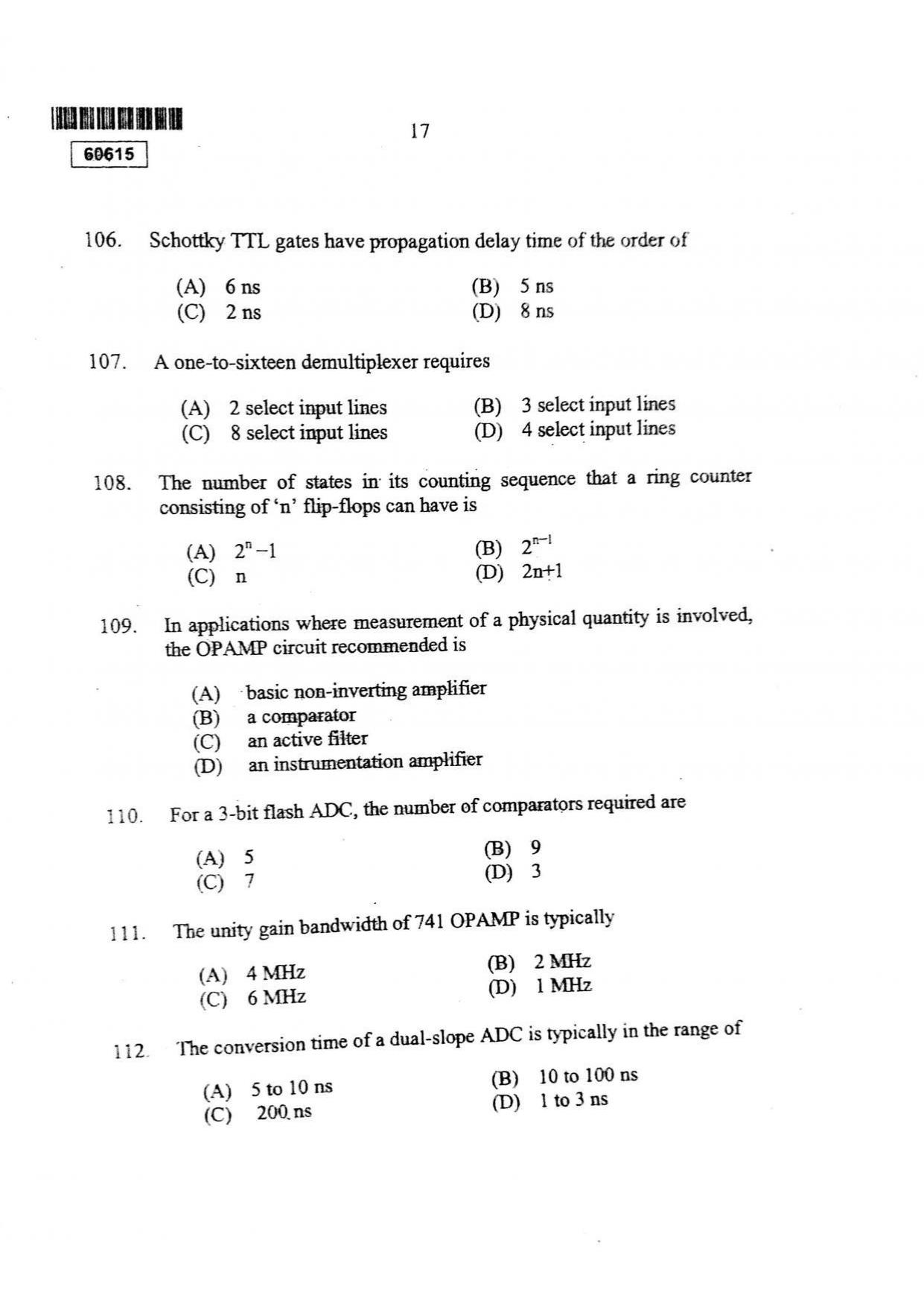 CUSAT CAT 2015 Electronic Science Question Paper - Page 18