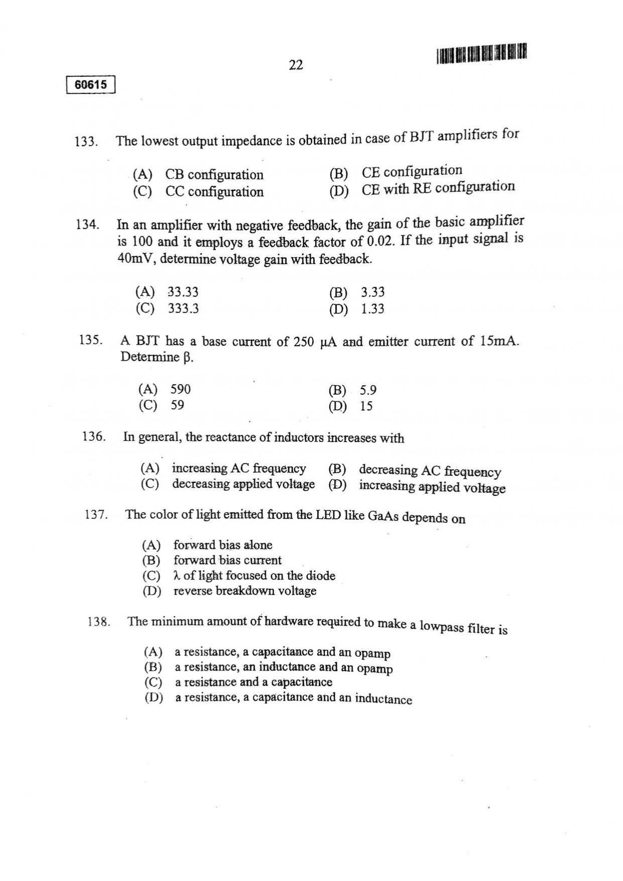 CUSAT CAT 2015 Electronic Science Question Paper - Page 23