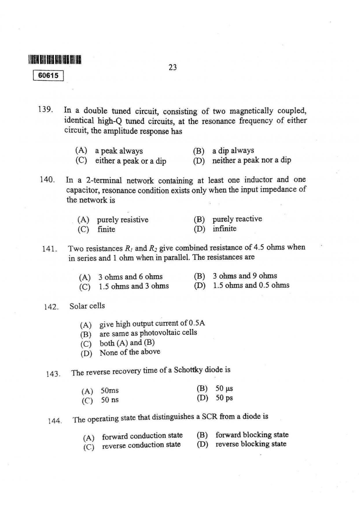CUSAT CAT 2015 Electronic Science Question Paper - Page 24