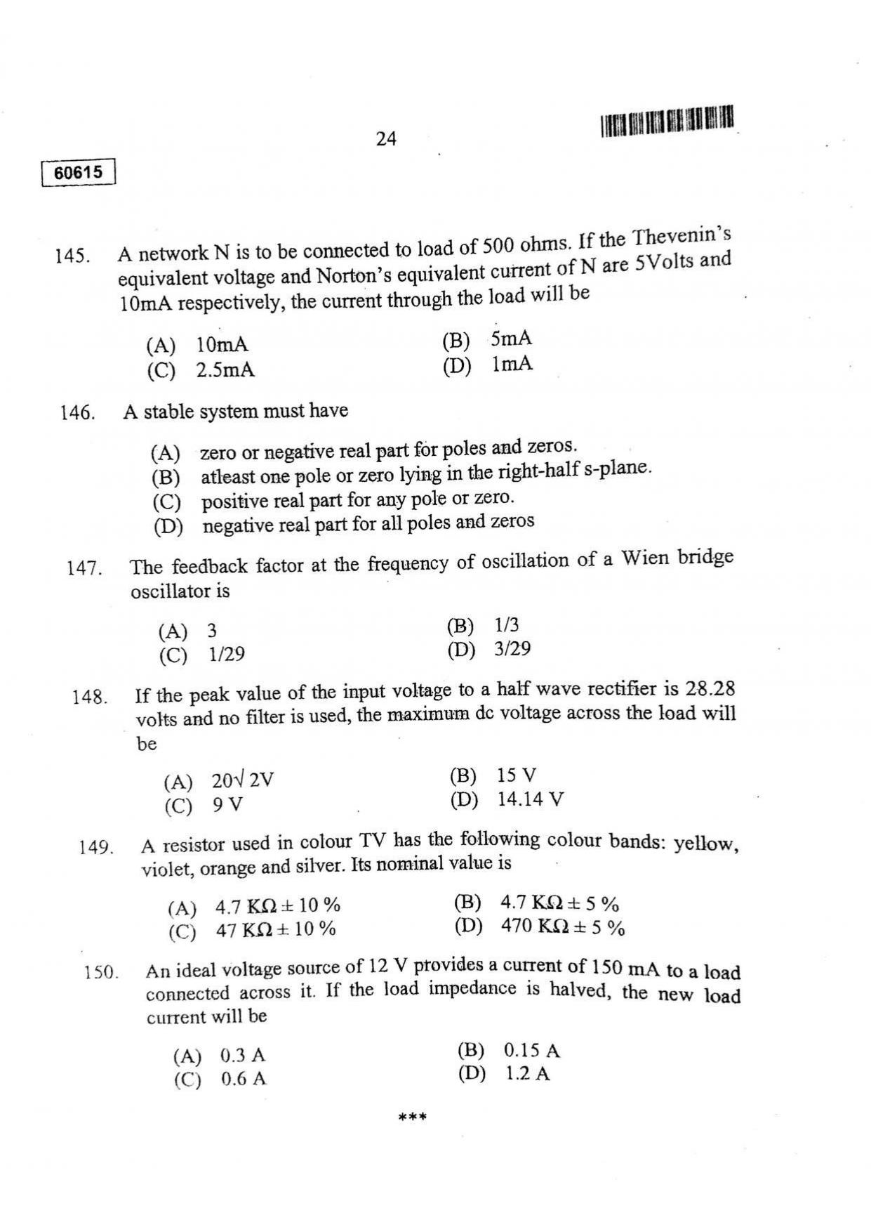 CUSAT CAT 2015 Electronic Science Question Paper - Page 25