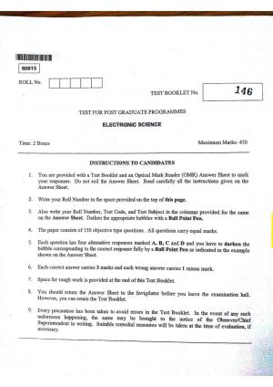 CUSAT CAT 2015 Electronic Science Question Paper