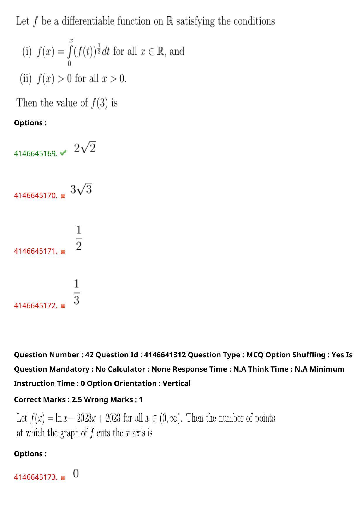 NEST 2023 Shift 2 Question Paper with Answer Keys - Page 51
