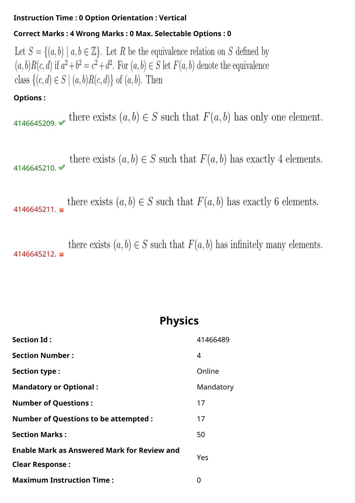 NEST 2023 Shift 2 Question Paper with Answer Keys - Page 58