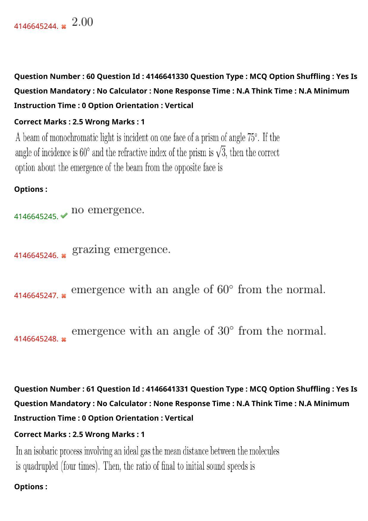 NEST 2023 Shift 2 Question Paper with Answer Keys - Page 67