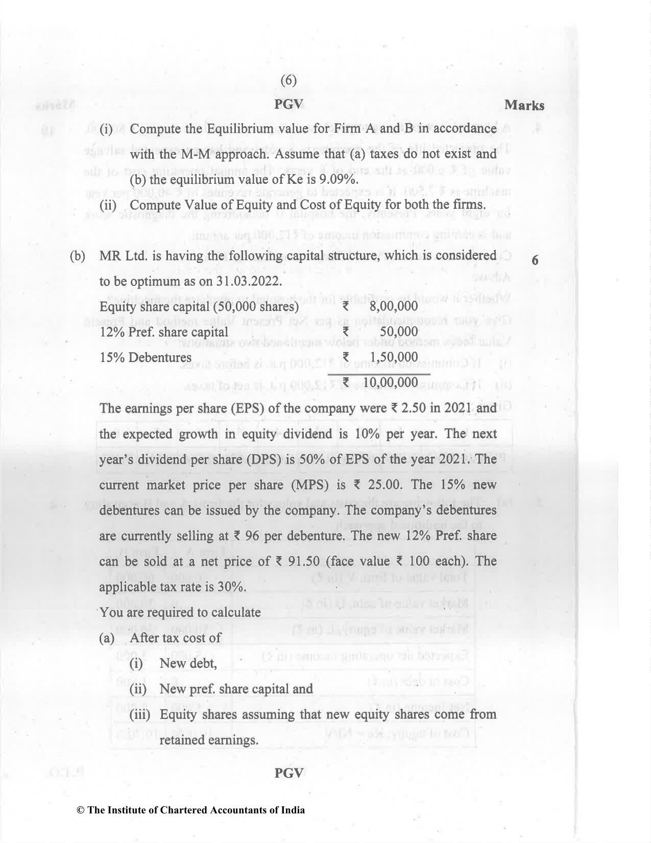 CA Inter Nov 2022 Question Paper - Paper 8 – Financial Management & Economics for Finance - Page 6