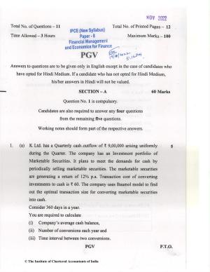 CA Inter Nov 2022 Question Paper - Paper 8 – Financial Management & Economics for Finance