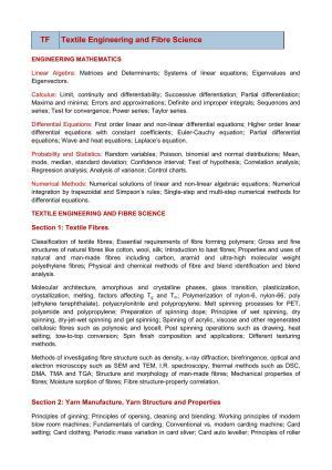 GATE Textile Engineering and Fibre Science Syllabus