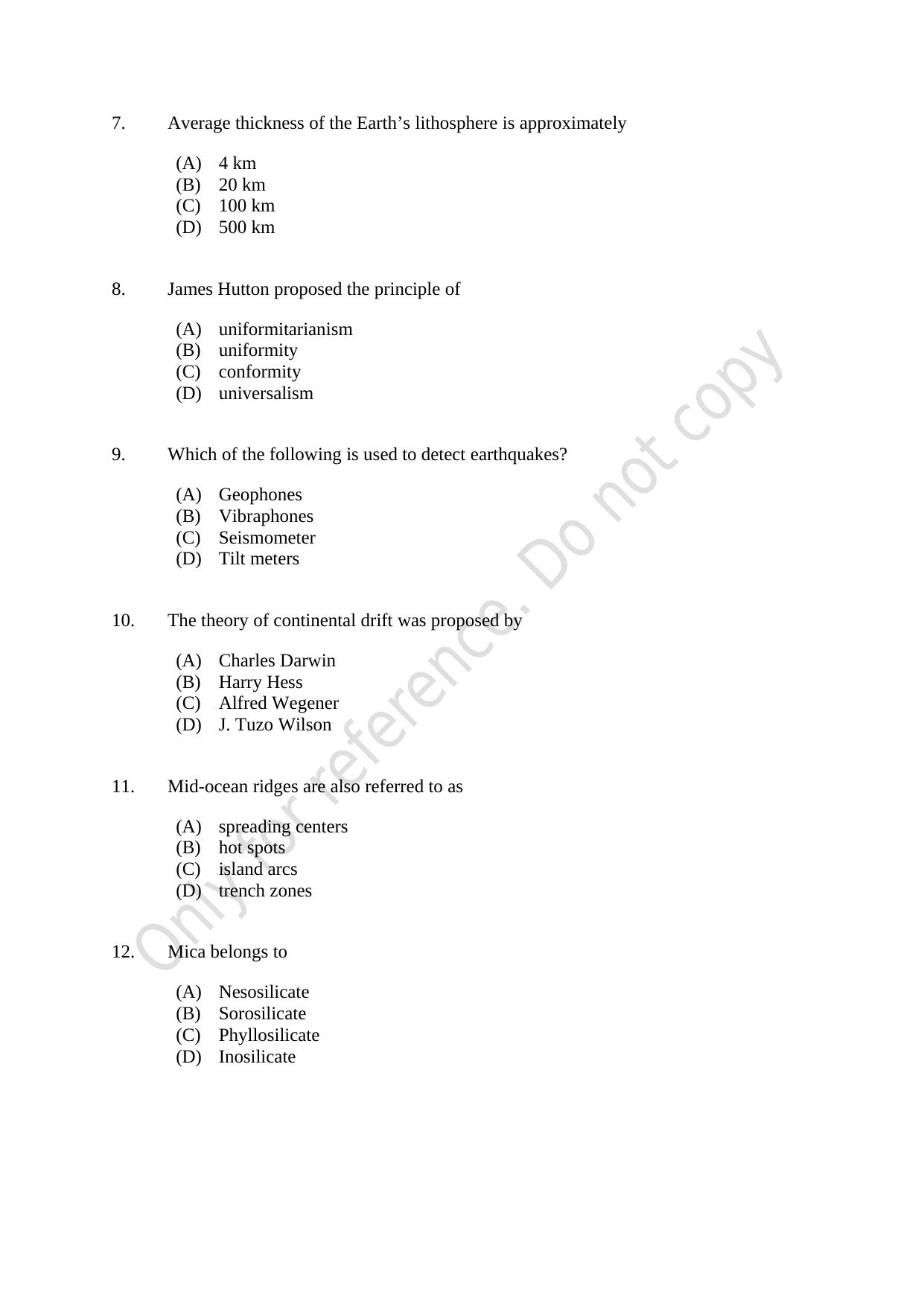 CUSAT CAT 2021 Geology Question Paper - Page 2