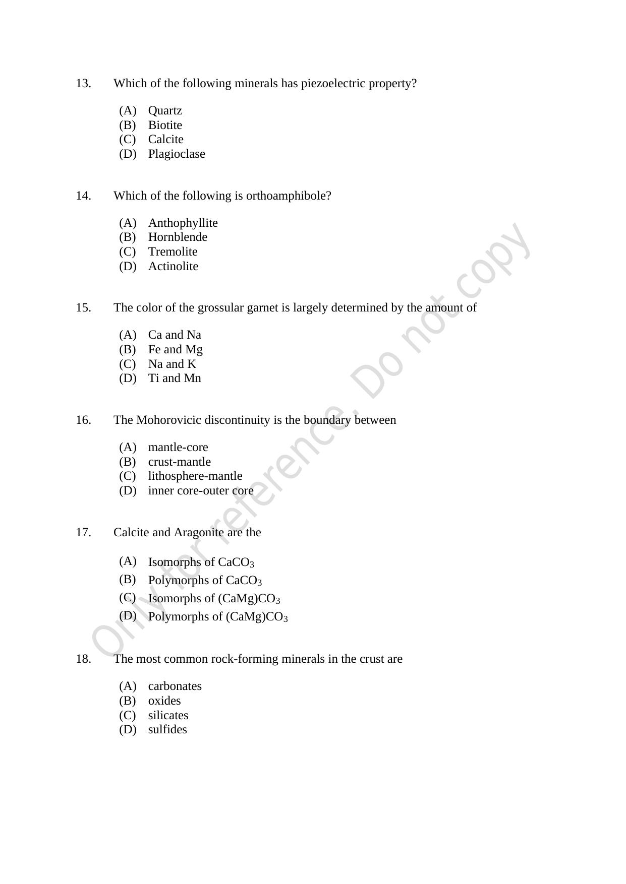 CUSAT CAT 2021 Geology Question Paper - Page 3